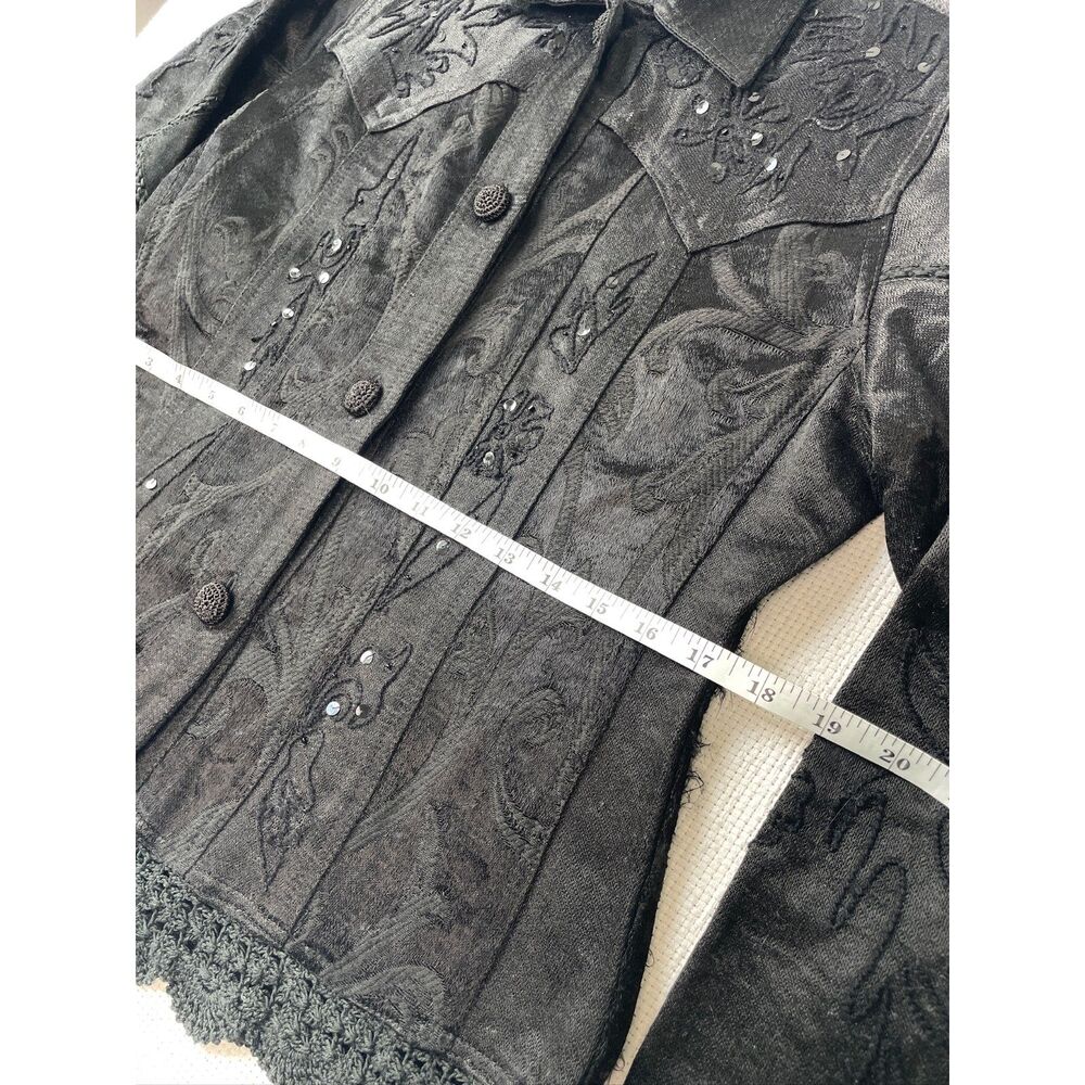 Flashback Black Embellished Jacket|vintage Beaded & Embroidered Boho Chic unique - Picture 12 of 13